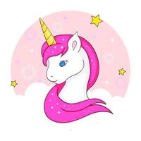 lindo unicornio mágico. diseño vectorial aislado sobre fondo blanco. imprimir para camiseta o pegatina. ilustración de dibujo a mano romántica para niños vector