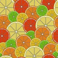 Seamless citrus fruit pattern. Pattern of orange, grapefruit, pomelo, lemon and lime slices. A vintage-style fruit pattern with full overlap.  For wrapping paper, fabrics, cards, banners, menus, etc vector