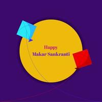 banner feliz makar sankranti creado con coloridos objetos de cometa vector