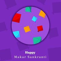 banner feliz makar sankranti creado con coloridos objetos de cometa. vector