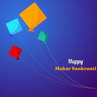 banner feliz makar sankranti creado con coloridos objetos de cometa vector