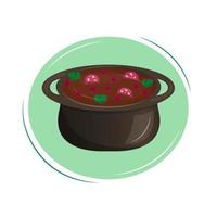 Brazilian national food - Feijoada with beans and sausages. Latin American Cuisine. Vector illustration. Cartoon.