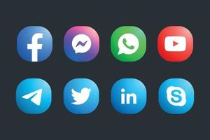 paquete de botones e íconos modernos de redes sociales en diseño plano vector