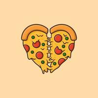 vector de dibujos animados de pizza en forma de corazón