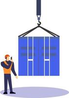 Transportation of cargo with containers inside the warehouse. male workers with cargo container vector   illustration, Container in export and import business and logistics