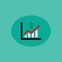 vector de icono de dólar de estadísticas. gráfico de conjunto de iconos vectoriales de la moneda del dólar en aumento. el gráfico muestra una flecha hacia arriba y un signo de dólar.