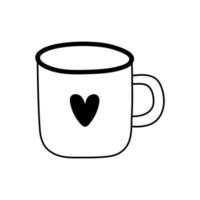 Line art cup of tea or coffee. Hand drawn doodle style design. Isolated vector illustration