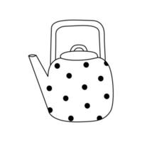 Line art kettle with polka dots. Doodle flat style. Isolated vector illustration