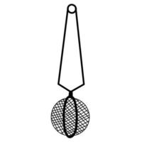 Line art tea strainer with handle. Metal device for brewing or infusing leaf tea and herbal drinks vector