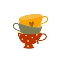 tazas coloridas para té o café. diseño de estilo de garabato dibujado a mano. vector