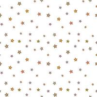 Hippie Christmas groovy seamless pattern with small cartoon stars on white background in retro style 1960s - 1970s vector