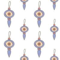 Hippie Christmas groovy seamless pattern with cartoon christmas tree toys on white background in retro style 1960s - 1970s vector
