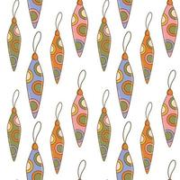 Hippie Christmas groovy seamless pattern with cartoon christmas tree toys on white background in retro style 1960s - 1970s vector