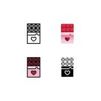 barra de chocolate con icono en forma de corazón en el paquete vector