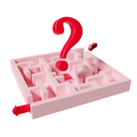 laberinto con símbolo de interrogación, flecha aislada. faq o preguntas frecuentes, búsqueda de solución, concepto de estrategia empresarial, ilustración 3d, presentación 3d png