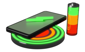 Wireless charging pedestal with smartphone battery isolated. charging battery technology concept, 3d illustration, 3d render png