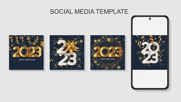 feliz año nuevo 2023, plantilla de historias para redes sociales. vector