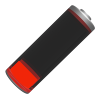 indicador rojo de carga de batería baja aislado. concepto de tecnología de batería de carga, ilustración 3d, presentación 3d png
