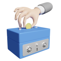 businessman hands holding coin with piggy bank or safe box isolated. saving money concept, 3d illustration or 3d render png