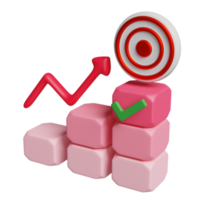 diagram, Graf med analys företag finansiell data, uppkopplad marknadsföring, pil, kontrollera, mål isolerat. företag strategi, tillväxt begrepp, 3d illustration, 3d framställa png