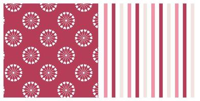 Seamless pattern set with dandelion hearts on isolated magenta background and stripes. Design for Valentines Day, Wedding, Mothers day celebration, greeting cards, invitations, home decoration. vector