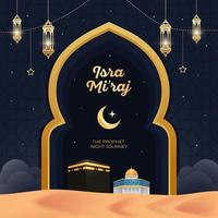 Isra Mikraj the prophet night journey illustration with paper cut background design vector