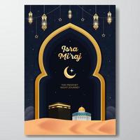 Isra Mikraj the prophet night journey poster illustration with paper cut background vector