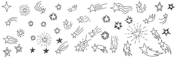 Set of different type stars in doodle style. Vector illustration.