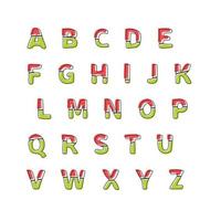 Alphabet capital letters in Christmas color. Letters in red and green colors. Vector illustration.