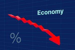 Economic crash with down red arrow. Financial crisis