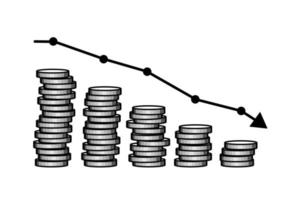 Financial failure, bearish stock market, business loss and investment lost. Descending Coin pile as part of financial chart vector