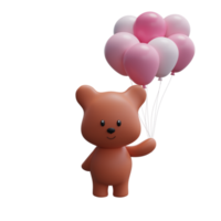 3d cute cartoon bear with balloons. 3d rendering. png