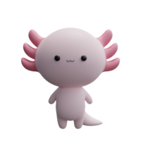 3D-niedlicher Cartoon-Axolotl. 3D-Rendering. png