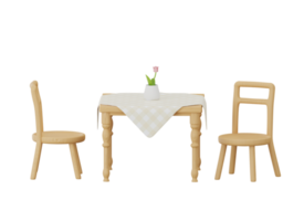 3D dining table with wooden chairs set png
