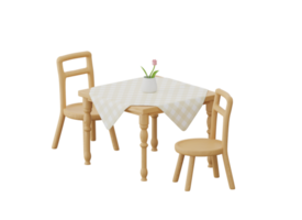 3D dining table with wooden chairs set png