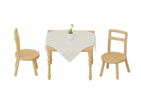 3D dining table with wooden chairs set png