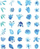 Set of watercolor floral elements isolated on white background. Loose watercolor technique. vector