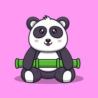 Cute panda holding bamboo cartoon vector icon illustration. Animal icon concept isolated vector. Flat cartoon style