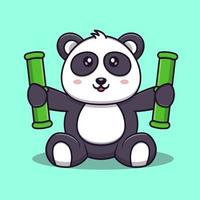 Cute panda holding bamboo cartoon vector icon illustration. Animal icon concept isolated vector. Flat cartoon style