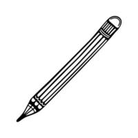 Sharpened pencil vector icon. Hand drawn simple doodle isolated on white. Wooden striped pen with an eraser. School supplies, stationery for writing. Office sketch. Clipart for posters, packaging