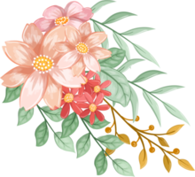 Pink Orange Flower Arrangement with watercolor style png