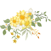 arranjo de flores amarelas com estilo aquarela png