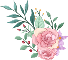 arrangement de fleurs roses avec style aquarelle png