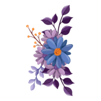 arranjo de flores roxas com estilo aquarela png