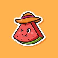 lindo adorable caricatura vacaciones vacaciones sandía fruta ilustración pegatina icono mascota y logotipo vector