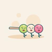 lindo adorable caricatura feliz sonriente mochi dango arroz ilustración para pegatina icono mascota y logotipo vector