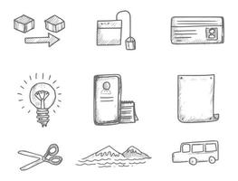 Hand drawn business icons doddle set sketch design vector