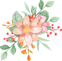 arranjo de flor de laranja rosa com estilo aquarela png