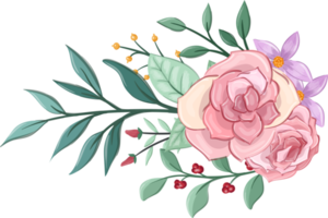 arrangement de fleurs roses avec style aquarelle png