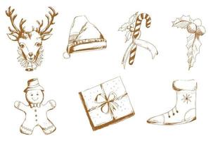 Hand draw decorative christmas elements sketch set background vector